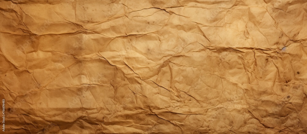 An image of paper with a crumpled and textured surface in a brown shade - obrazy, fototapety, plakaty 