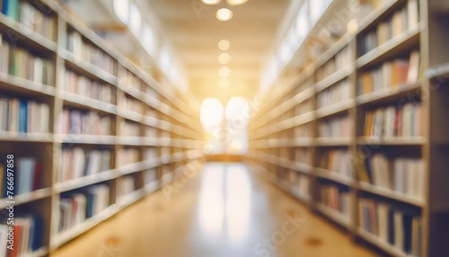 abstract blurred empty college library interior space blurry classroom with bookshelves by defocused effect use for background or backdrop in book shop business or education resource