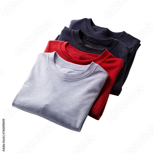 Colorful t-shirts isolated on transparent background.