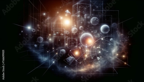 Wallpaper Mural Abstract Conceptual Illustration of Network Connections with Spheres and Cubes in a Digital Space Torontodigital.ca