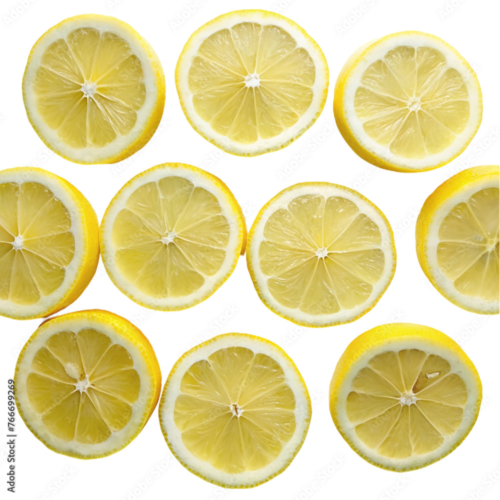 Slices of lemon isolated on transparent background. Top view.