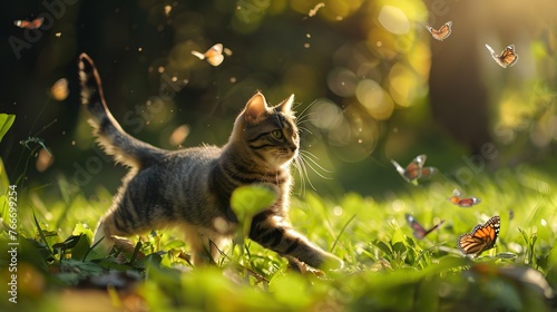 cat playing with butterfly