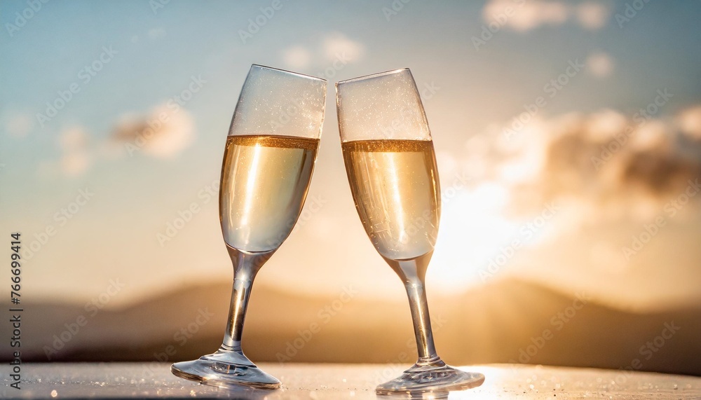 sparkling celebration two champagne glasses toasting isolated on background