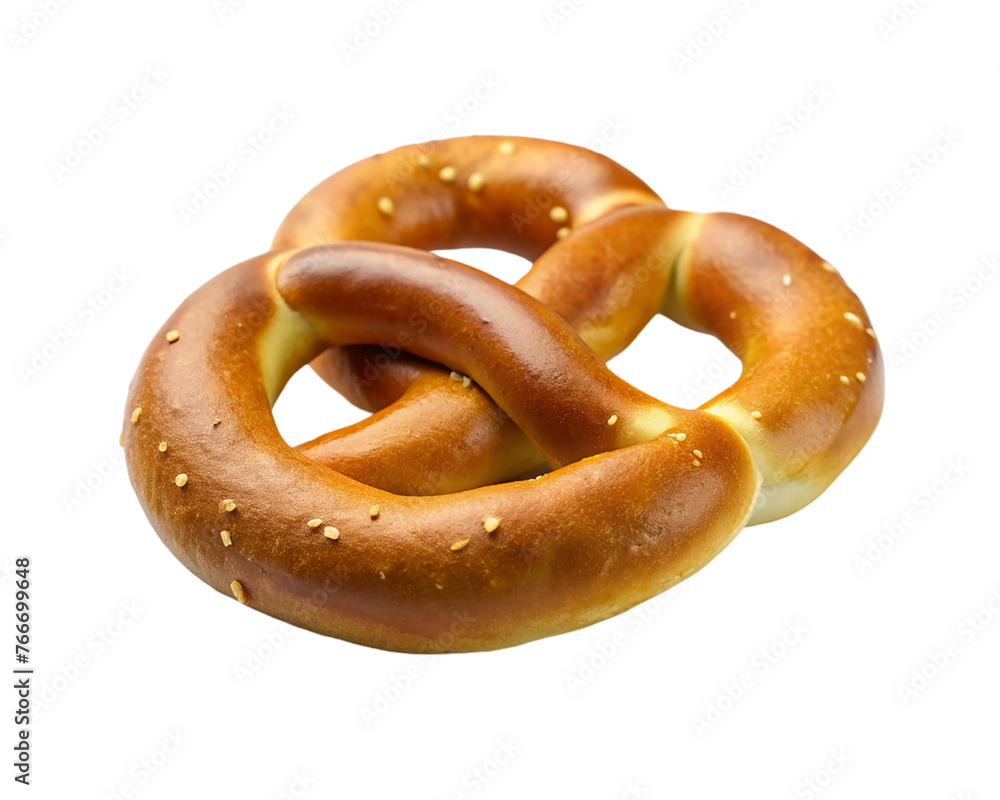 Pretzel with sesame seeds isolated on transparent background.