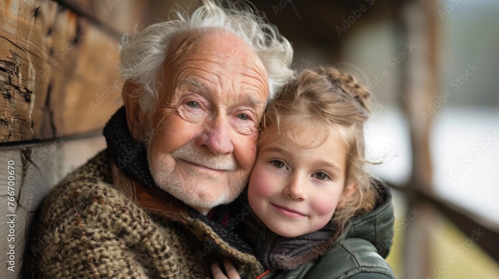 A man and a little girl hugging each other outside, AI