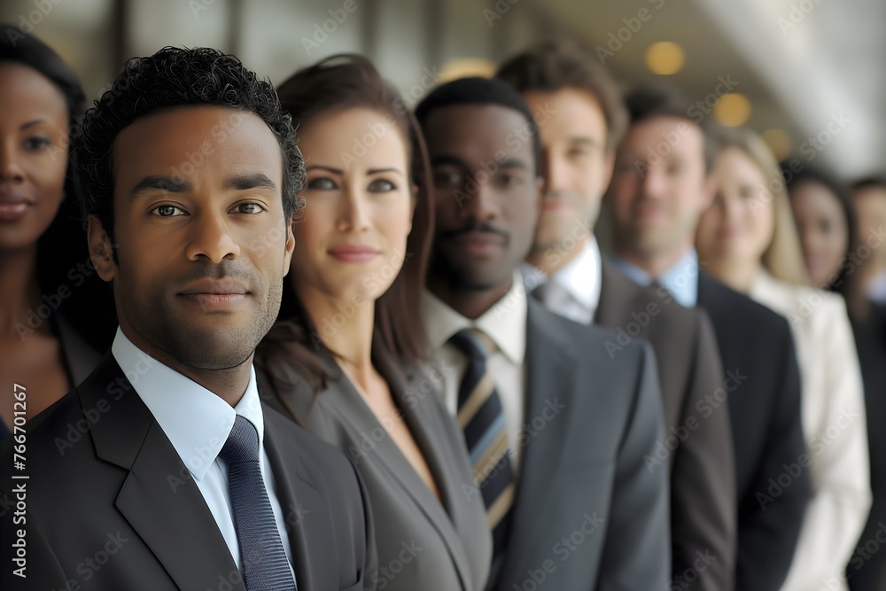 United in Success: Diverse Team of Professionals Standing Together in Corporate Environment United in Success: Diverse Team of Professionals Standing Together in Corporate Environment