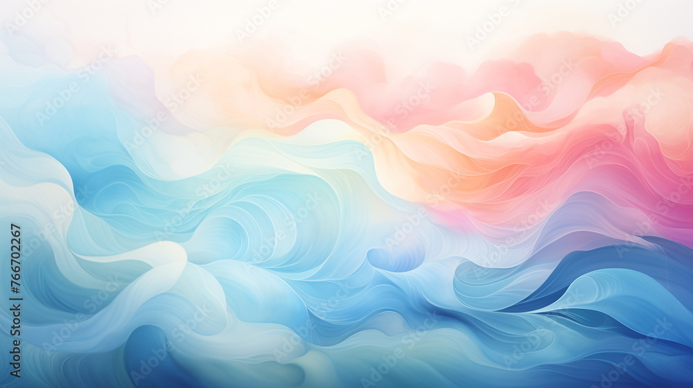 Abstract waves of pastel hues in a fluid dynamic, digital art suitable for calming wallpaper or creative canvas print. - obrazy, fototapety, plakaty 