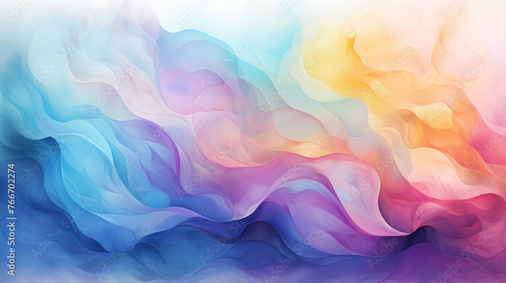 Abstract waves of pastel hues in a fluid dynamic, digital art suitable for calming wallpaper or creative canvas print. - obrazy, fototapety, plakaty 