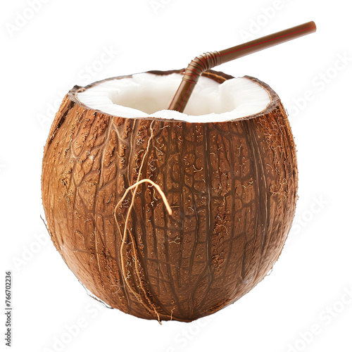 Coconut drink with straw isolated on transparent background