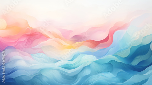 Abstract waves of pastel hues in a fluid dynamic, digital art suitable for calming wallpaper or creative canvas print.