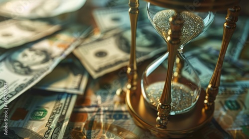money in the hourglass The concept of time is more valuable than money.