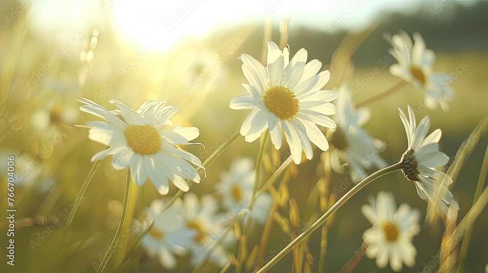 Daisies flowers chamomile field meadow summer wallpaper background