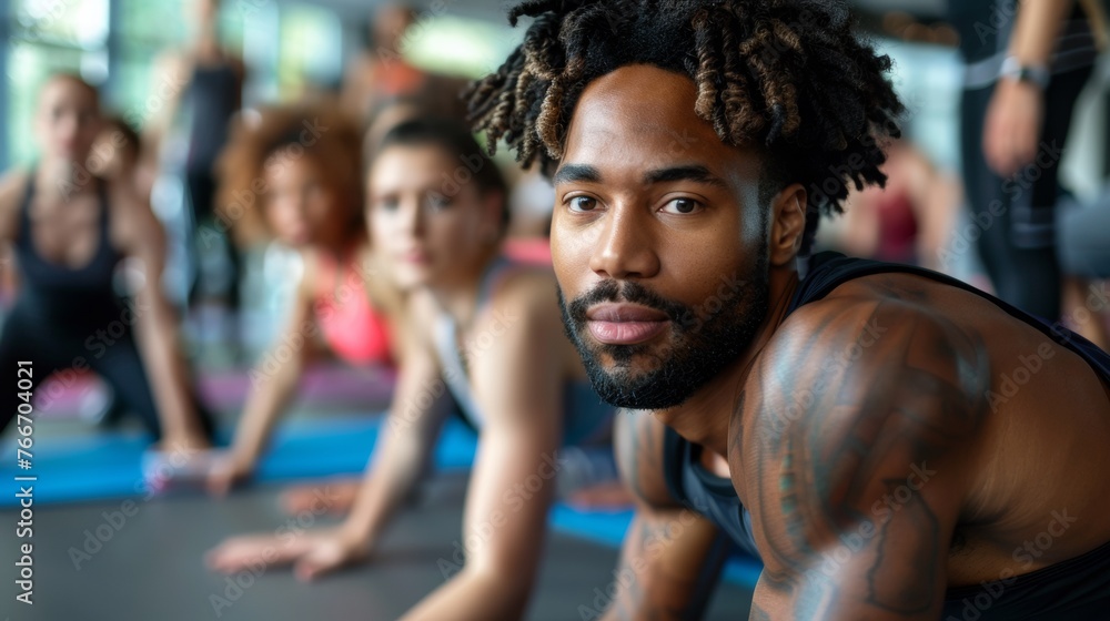 A man with dreadlocks doing yoga poses in a gym, AI A man with dreadlocks doing yoga poses in a gym, AI