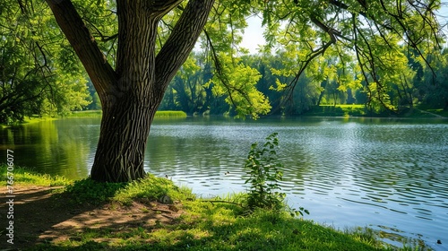 Forest lake summer environment wallpaper background