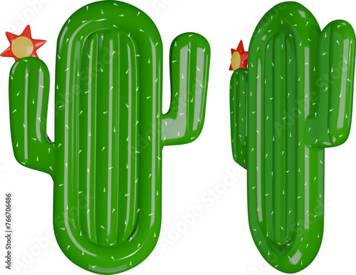 cactus pool float. cactus shaped pool raft. isolated inflatable mattress top and side view	