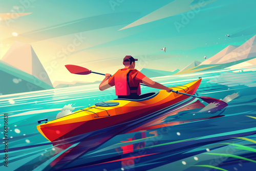 Kayak Sprint Race Summer Games. Sporting Competition. Olympics Sport Infographic Canoe Kayak. Gain gradient modern cartoon design. Generative AI.
