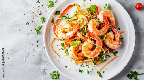 Papaya salad with shrimp in white plate