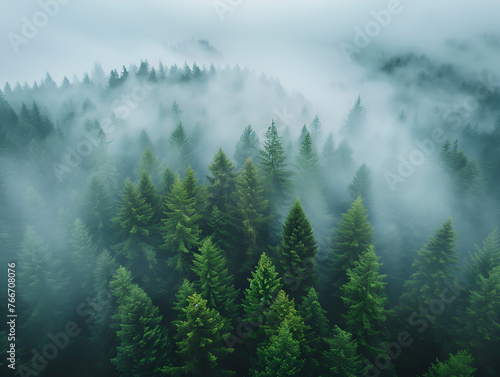 misty morning in the forest, top view © Anuson