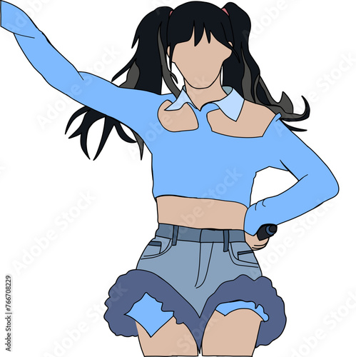 Illustration vector of Kpop fashion stage. idols of Koreans performing. K-pop female fashion idol. female singer who is singing wearing beautiful clothes