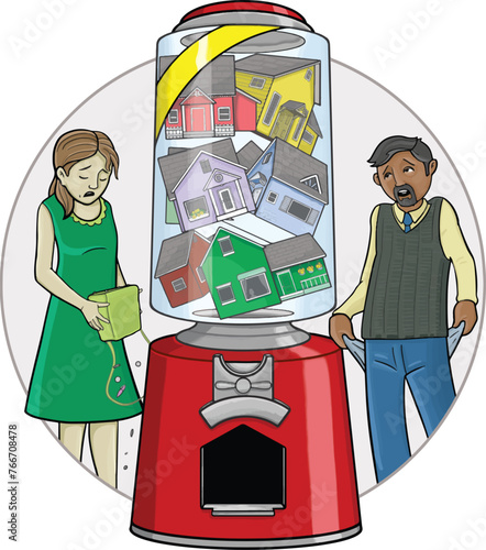 Affordable housing crisis and inability to afford the American Dream. isolated vector illustration.