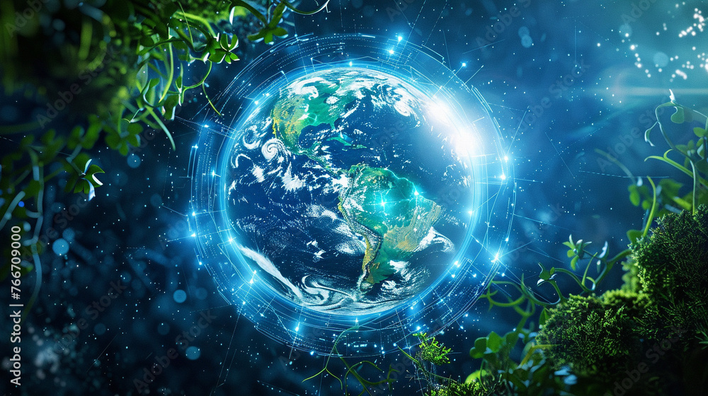 An abstract representation of earths natural beauty intertwined with technology An abstract representation of earths natural beauty intertwined with technology