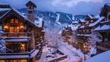 Mountain Resort Towns Professional photographs of mountain resort towns and ski villages featuring alpine architecture  AI generated illustration