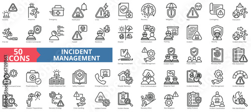 Incident management icon collection set. Containing response, emergency, notification, crisis, preparedness, recovery, mitigation icon. Simple line vector.