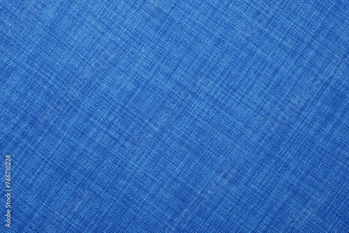 Blue fabric background. Linen tablecloth texture, top view