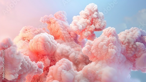 Whimsical clouds in shades of cotton candy pink    AI generated illustration