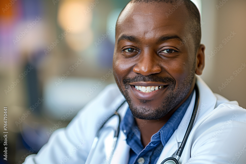 A man with a beard and a white coat is smiling. He is a doctor. Concept of warmth and friendliness A man with a beard and a white coat is smiling. He is a doctor. Concept of warmth and friendliness