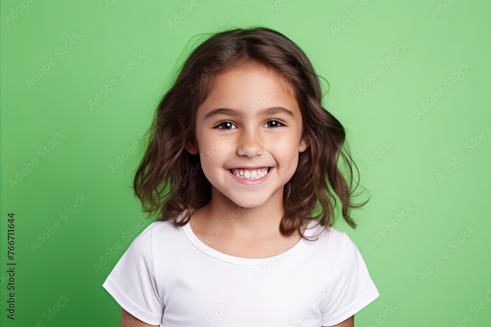 Portrait of a smiling little girl on a green background with copy space Portrait of a smiling little girl on a green background with copy space