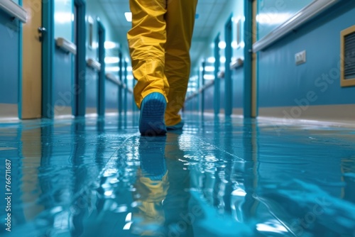 Cleaning Worker Disinfecting Hospital photo