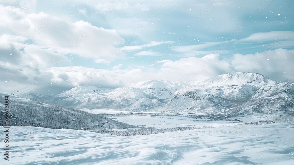 Naklejka premium Snow mountain pic winter panorama wallpaper background