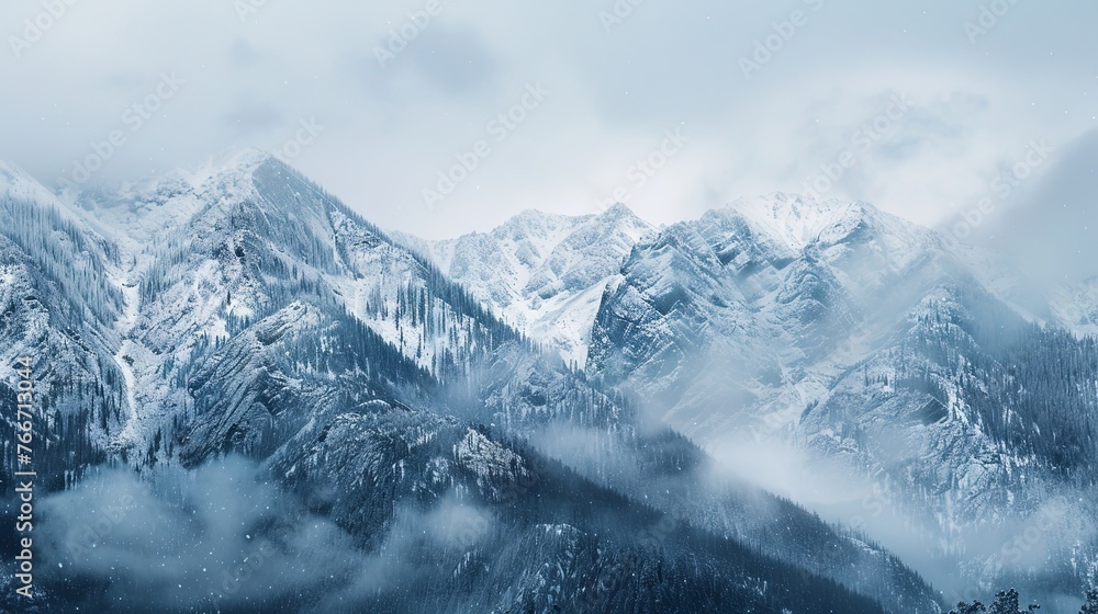 Snow mountain pic winter panorama wallpaper background - obrazy, fototapety, plakaty 