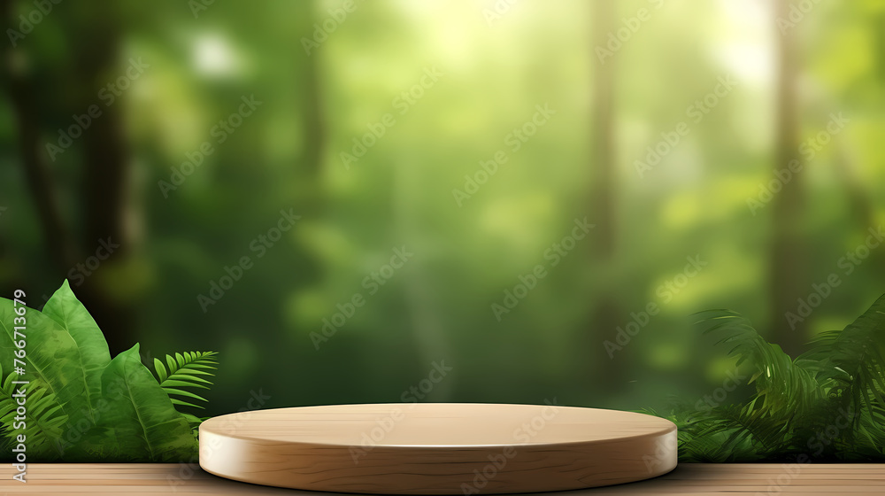 Podium with green plant background Podium with green plant background