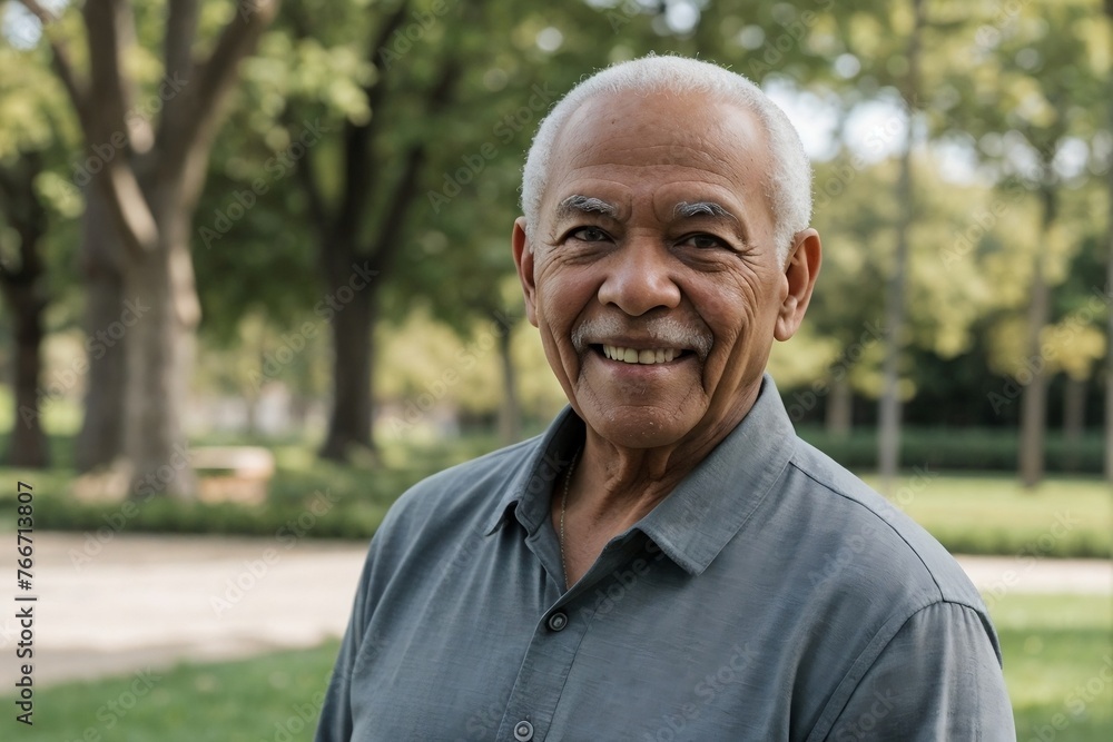 Happy older black man at the park with copy space. Happy older black man at the park with copy space.