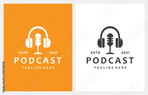 Podcast Microphone and Headphone  logo design