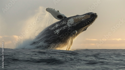 Surfacing Splendor: The Raw Power of a Breaching Whale,generated by IA 
