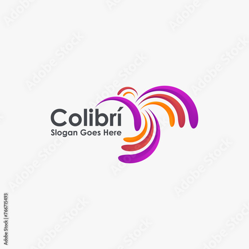 Modern abstract flying colibri humming bird logo icon vector template on white background