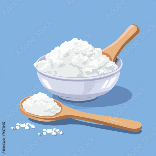 Baking Soda box. Spoon with white powder. Pile of s