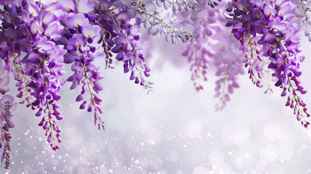 Wisteria flowers with glitter bokeh background. Copy space. Wisteria flowers with glitter bokeh background. Copy space.