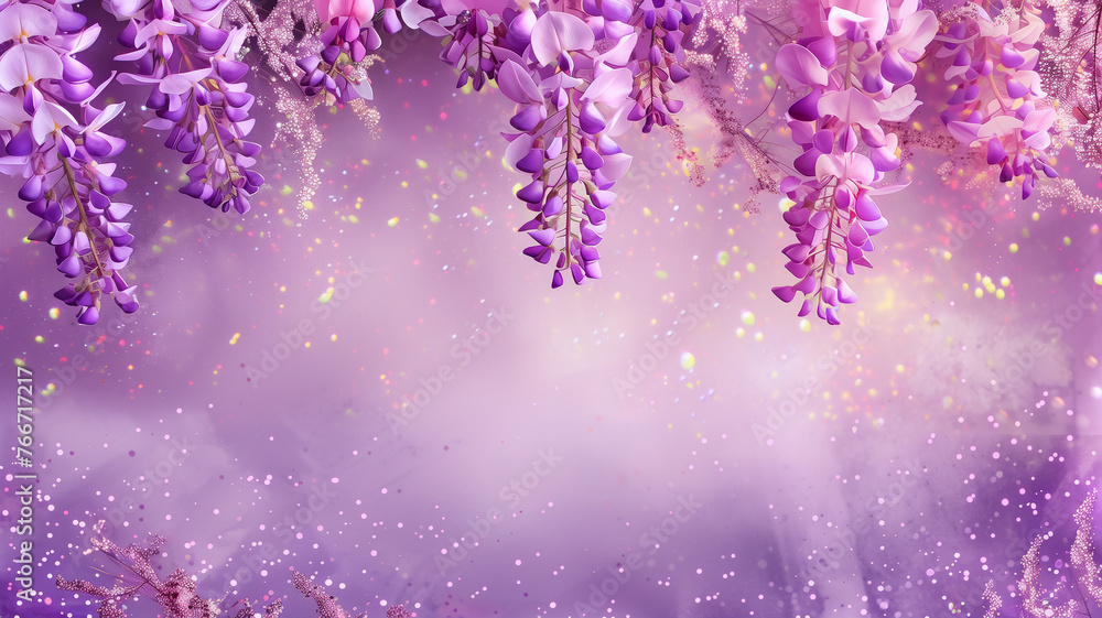 Wisteria flowers with glitter bokeh background. Copy space. Wisteria flowers with glitter bokeh background. Copy space.