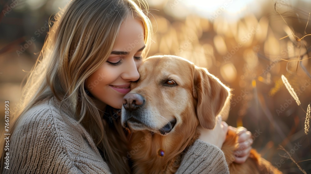 Young woman with her dog in nature