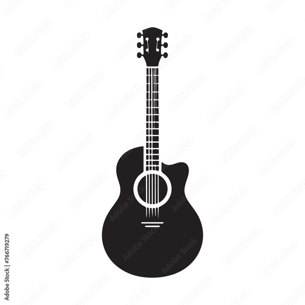 Obraz premium Guitar Silhouette Collection, Guitar Silhouette Art, Black and White Guitar Vector, Guitar Silhouette Ensemble, Classic Guitar Silhouette Artistry, Retro Silhouette Illustration