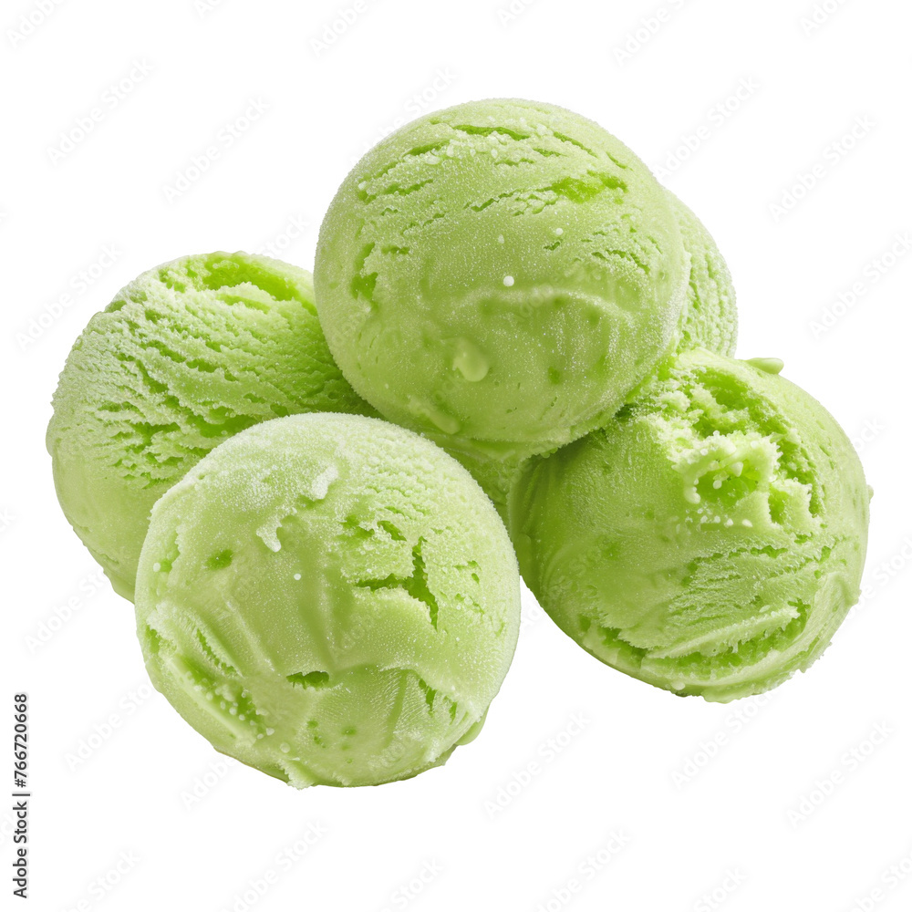 Green Ice Cream Scoops on Transparent Green Ice Cream Scoops on Transparent
