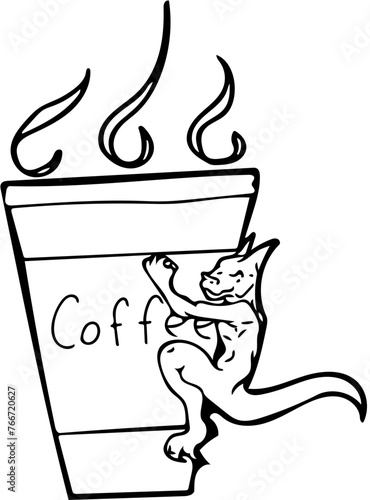 Coffee Dragon Line Art Vector