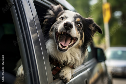 A dog sticking its head out of a car window © Alisa