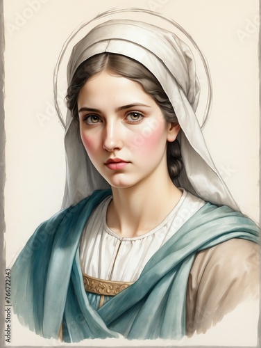 Portrait painting of Saint Agatha illustration art plain white background from Generative AI photo