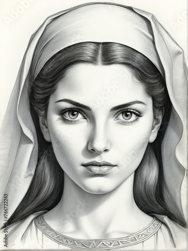 Portrait painting of Saint Apollonia illustration art plain white background from Generative AI photo