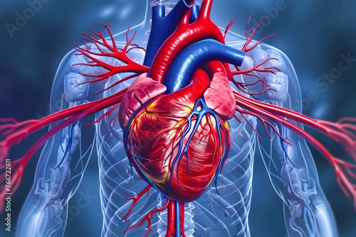 Detailed Human Anatomy Illustration Highlighting Heart and Cardiovascular System photo